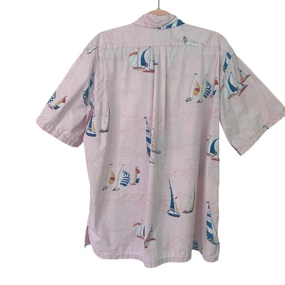 Reyn Spooner Mens Shirt Pink Size XL Button Front Sailboat Print Pure Cotton - Picture 2 of 11
